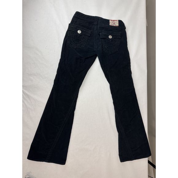 VTG True Religion Joey Big T Corduroy Pants RARE Low Rise Flare Black Y2K USA 27 - Picture 2 of 13